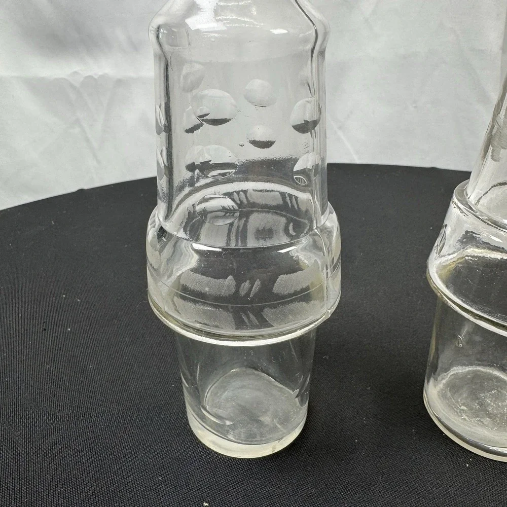 2 Vintage‎ Condiment Cruet Castor Set  Etched Glass